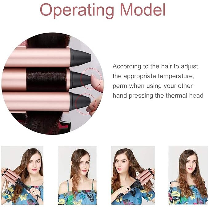 Ondulator Profesional cu 3 Elemenți Ceramici, Retro Waves, Temperatură Reglabilă 170-220°C
