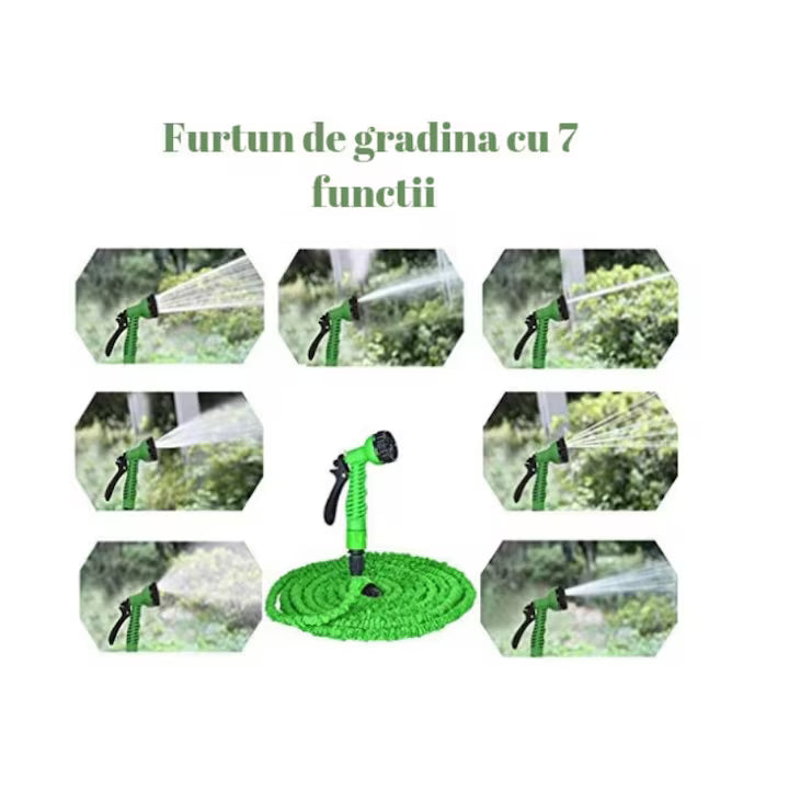 Furtun de Grădină Extensibil 30m, Magic Hose, Pistol cu 7 Funcții Inclus, Tehnologie Anti-Răsucire