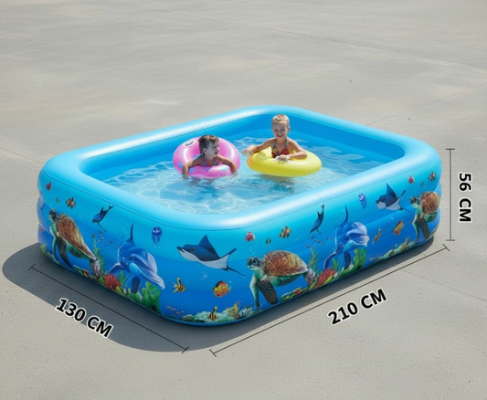 Piscină gonflabilă mare 260x170x56 cm pentru copii, model marin, dreptunghiulară, albastră, 3 dimensiuni