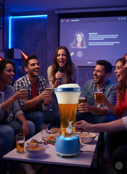 Dozator de Băuturi 3-în-1: Boxă Bluetooth, Sistem Karaoke cu Microfon și Lumini LED RGB