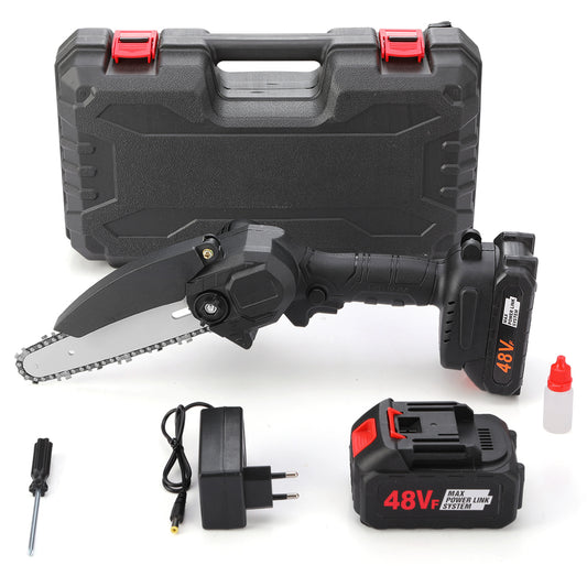 Mini-Ferăstrău Electric cu Lanț OKBOONS 48V, Acumulator Li-Ion, Lamă 6 inch, include Geantă de Transport