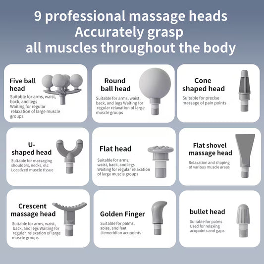 Pistol de Masaj Profesional, 9 Capete, 5 Viteze, Percuție Deep Tissue