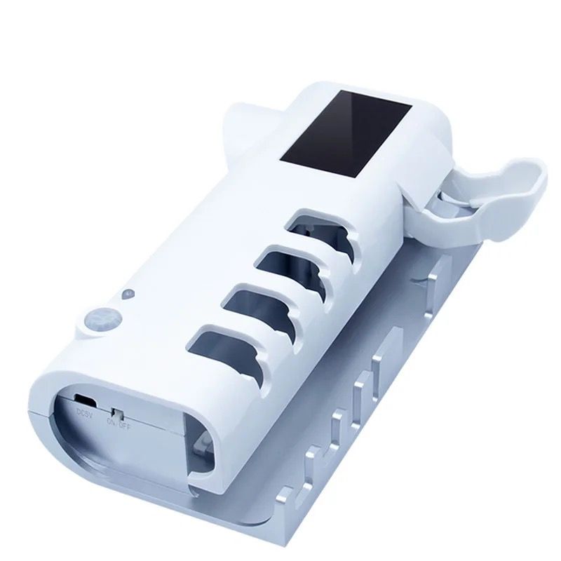 Dozator Pastă de Dinți și Suport 4 Periuțe cu Sterilizator UV, Încărcare USB/Solară, Alb