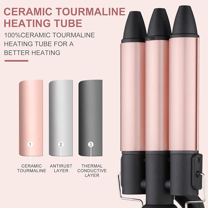 Ondulator Profesional cu 3 Elemenți Ceramici, Retro Waves, Temperatură Reglabilă 170-220°C