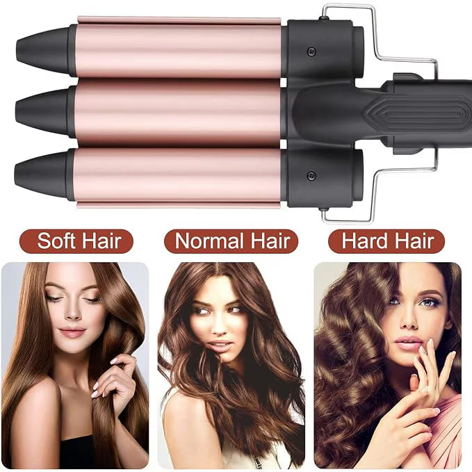 Ondulator Profesional cu 3 Elemenți Ceramici, Retro Waves, Temperatură Reglabilă 170-220°C