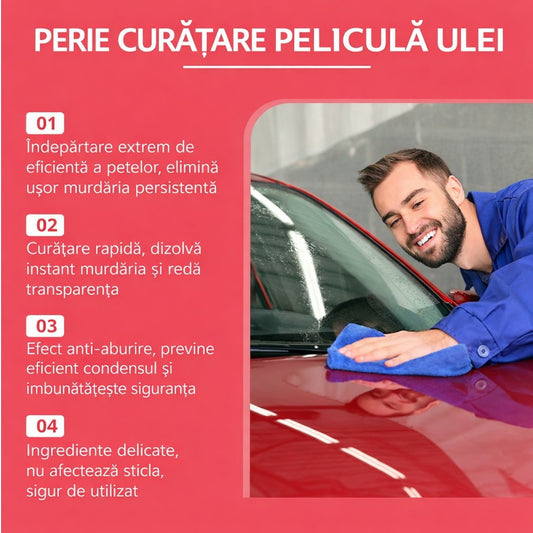 Perie Multifuncțională pentru Curățare Parbriz Auto, Rezervor 120ml, Îndepărtare Peliculă Ulei și Pete de Apă