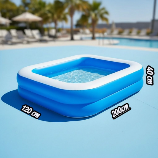 Piscină gonflabilă dreptunghiulară 200x120x40 cm, pentru copii și adulți, albastru, ușor de montat