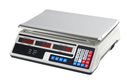 Cântar Electronic Comercial 40 kg, Afișaj Dublu LCD, Calculare Preț și Acumulator Reîncărcabil