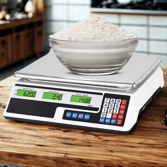 Cântar Electronic Comercial 40 kg, Afișaj Dublu LCD, Calculare Preț și Acumulator Reîncărcabil