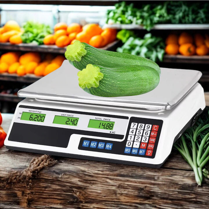 Cântar Electronic Comercial 40 kg, Afișaj Dublu LCD, Calculare Preț și Acumulator Reîncărcabil