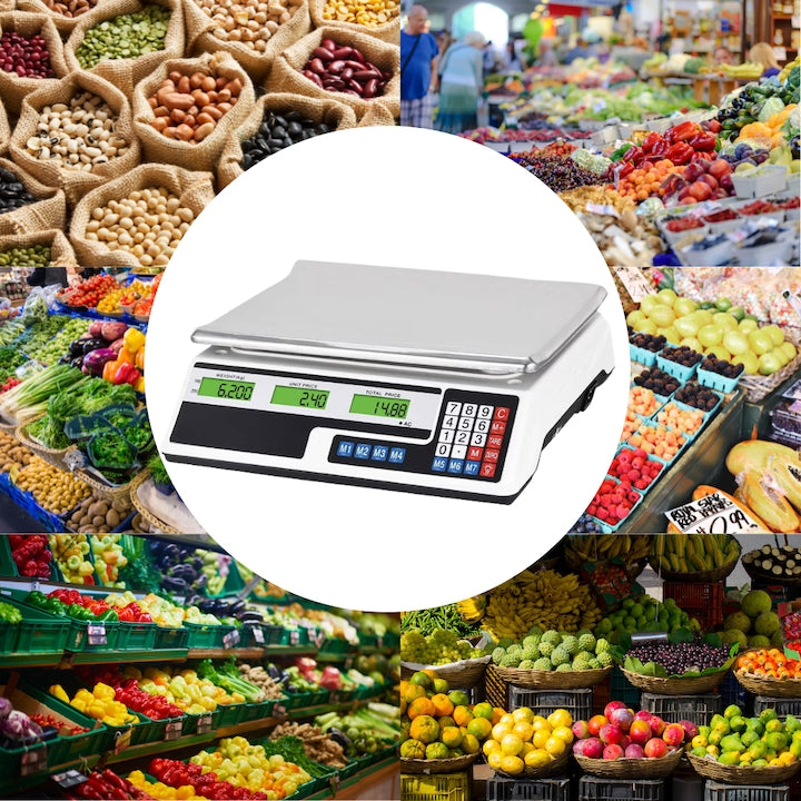 Cântar Electronic Comercial 40 kg, Afișaj Dublu LCD, Calculare Preț și Acumulator Reîncărcabil