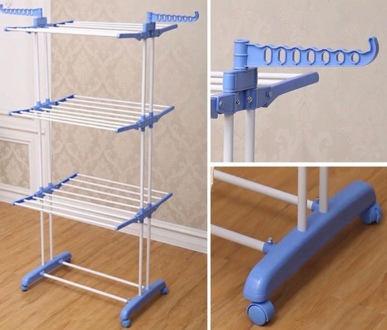 Uscător de Rufe Vertical XXL, 3 Niveluri, Capacitate 50kg, Pliabil, cu Roți și Suport Umerașe