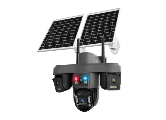 Sistem de Supraveghere 4G cu Panou Solar Dublu, 4 Camere Integrate, 12MP Ultra HD, Aplicație O-KAM
