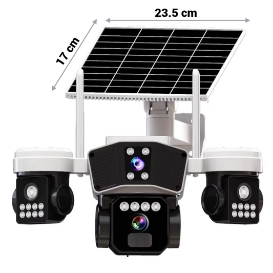 Sistem Supraveghere Profesional WI-FI cu 3 Camere - Panou Solar 23.5x17cm, Slot SIM, Detectare Umană PIR și Vedere Nocturnă Color