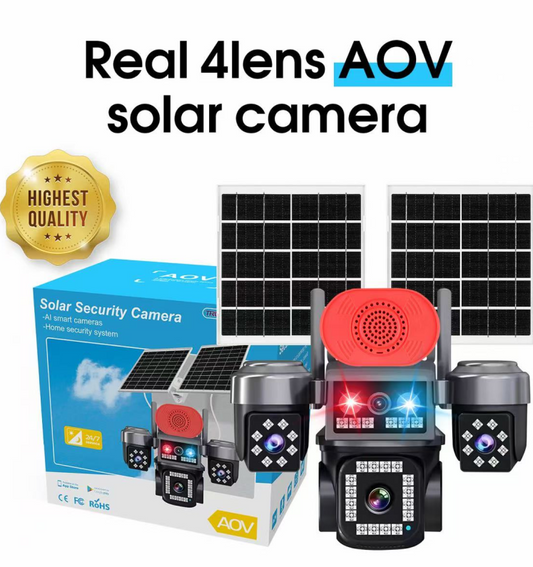 Cameră Supraveghere Profesională 20MP 4K UHD, Solară cu 4 Lentile, Wi-Fi, Panouri Duble, Tehnologie AOV