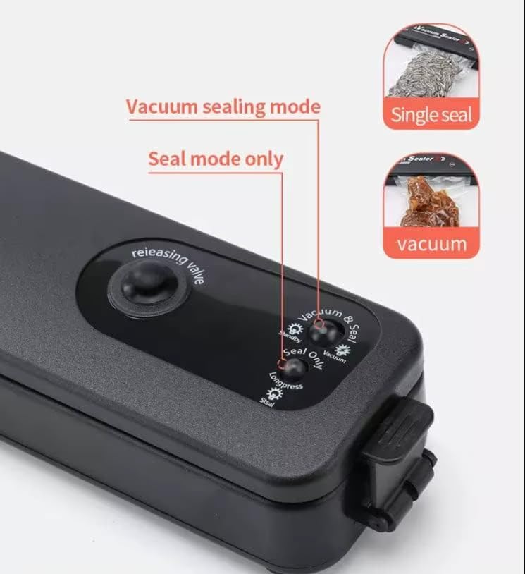 Aparat de Vidat Alimente Vacuum Sealer, Automat, Funcție de Sigilare și Vidare, Include Set Pungi, Negru