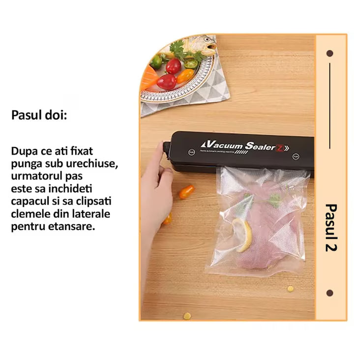 Aparat de Vidat Alimente Vacuum Sealer, Automat, Funcție de Sigilare și Vidare, Include Set Pungi, Negru