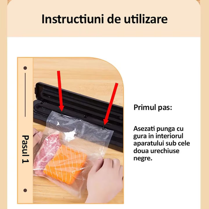 Aparat de Vidat Alimente Vacuum Sealer, Automat, Funcție de Sigilare și Vidare, Include Set Pungi, Negru