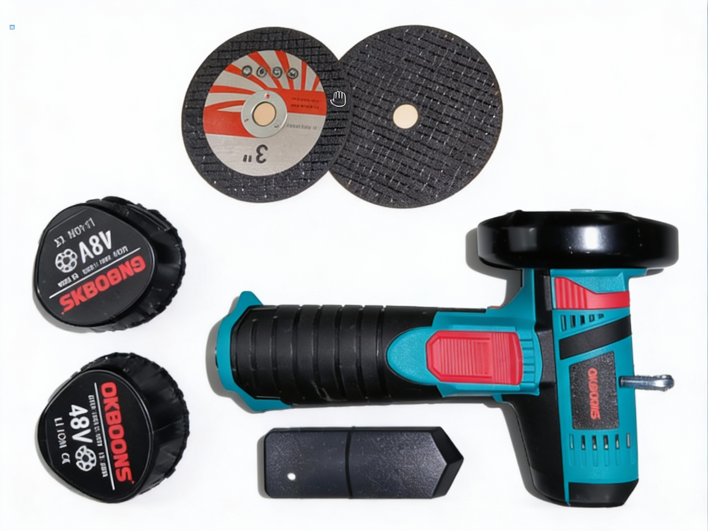 Mini Polizor Unghiular Portabil (Flex) OKBOONS 48V, Wireless, include 2 Acumulatori Li-Ion și Discuri de Tăiere