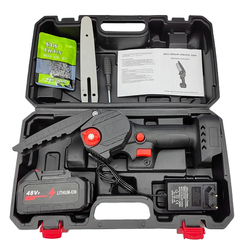 Mini-Ferăstrău Electric cu Lanț OKBOONS 48V, Acumulator Li-Ion, Lamă 6 inch, include Geantă de Transport