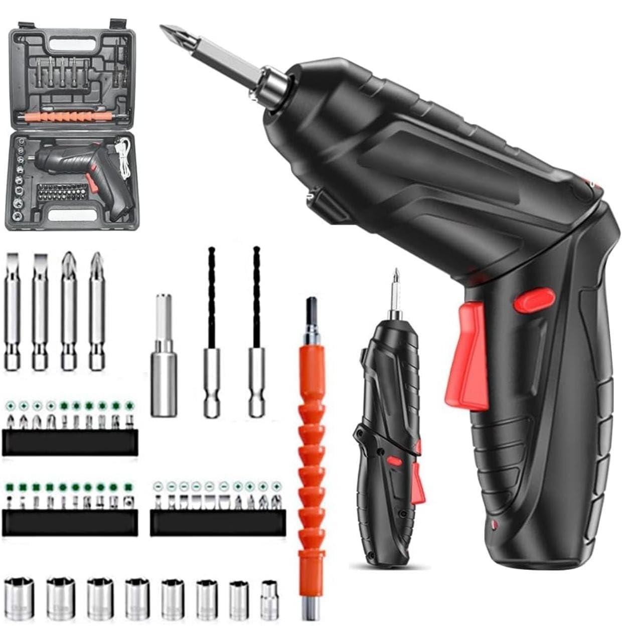 Set Șurubelniță Electrică Portabilă OKBOONS, 45 Accesorii, Reîncărcabilă USB, Prelungitor Flexibil și Geantă Transport