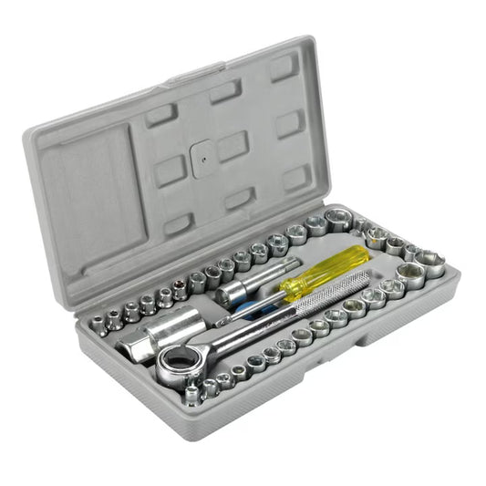 Trusă Chei Tubulare și Accesorii MoooM, Set 40 Piese, Oțel Crom Vanadiu, Clichet Inclus