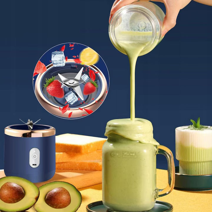 Mini Blender Portabil și Reîncărcabil USB, 400ml, 6 Lame Inox, Smoothie & Shake, include 2 Pahare