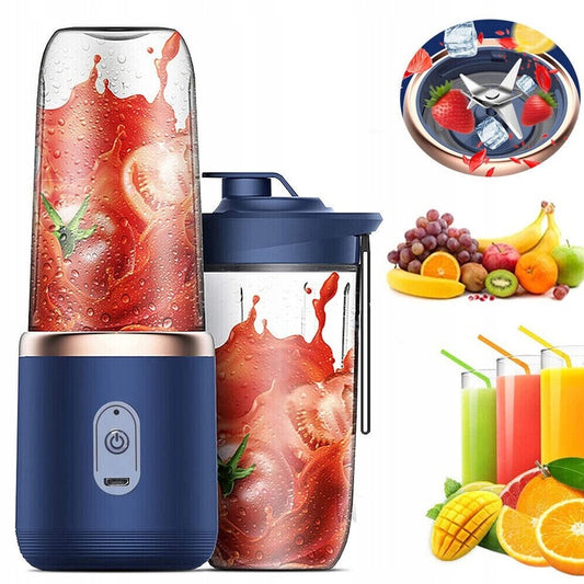 Mini Blender Portabil și Reîncărcabil USB, 400ml, 6 Lame Inox, Smoothie & Shake, include 2 Pahare