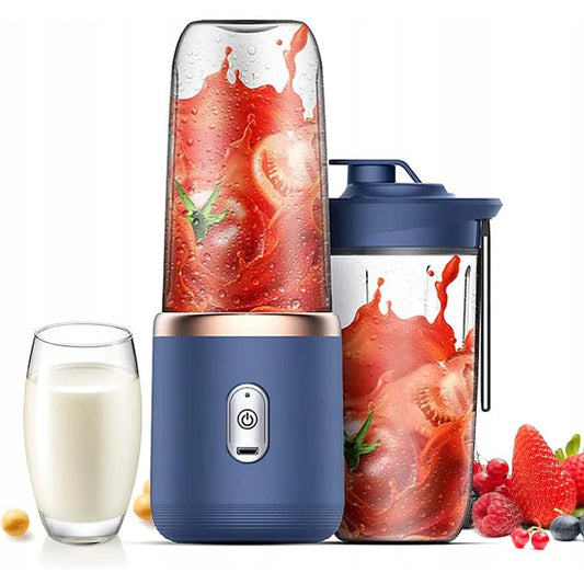Mini Blender Portabil și Reîncărcabil USB, 400ml, 6 Lame Inox, Smoothie & Shake, include 2 Pahare