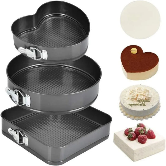 Set 3 Forme Copt Tort | Inimă, Rotund, Pătrat | Fund Detașabil