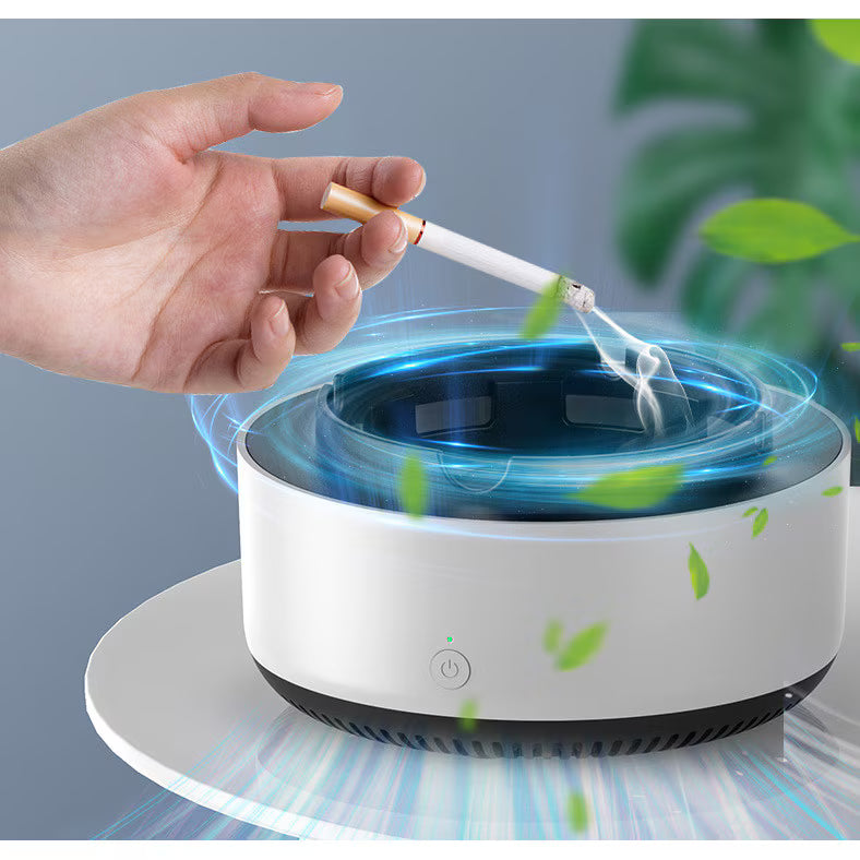 Scrumieră Electrică Multifuncțională cu Purificator de Aer, Absorbție Fum și Ioni Negativi, Albă