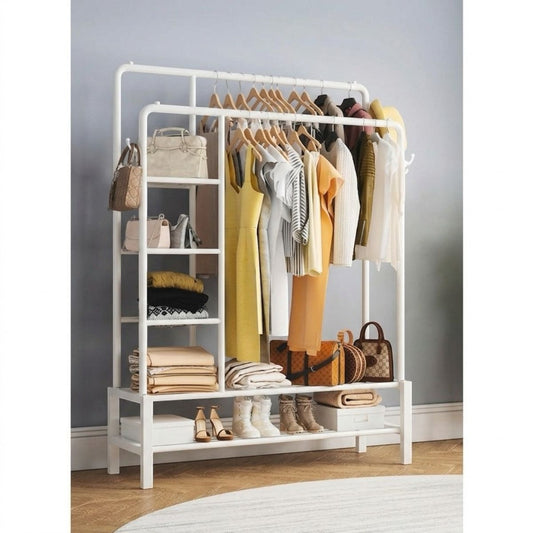 Cuier XXL Dublu 160x160 cm, Alb – Suport Haine și Pantofi, Structură Metalică Ranforsată
