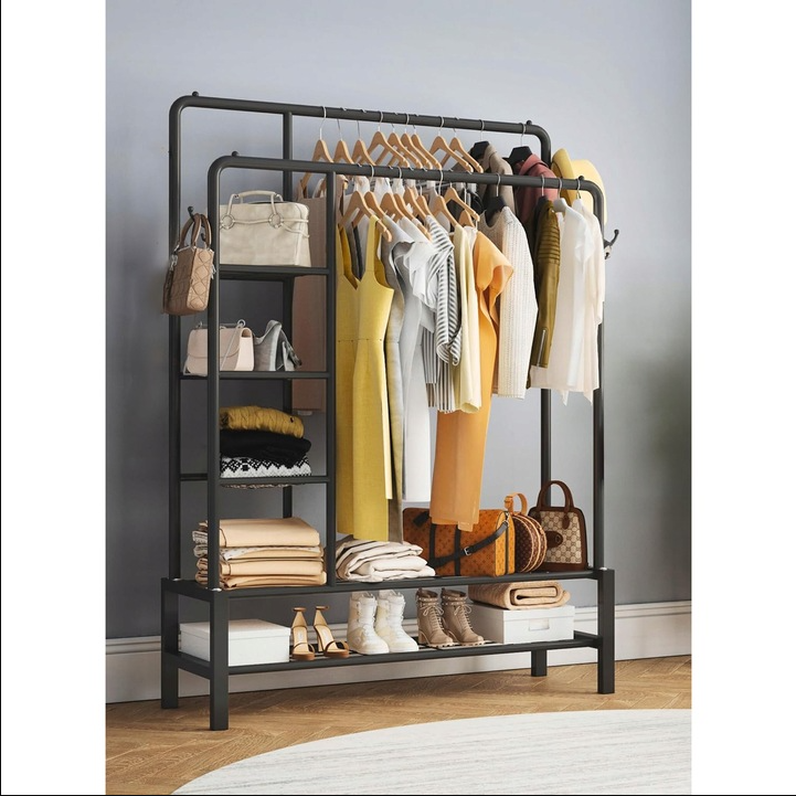 Suport Haine Dublu XXL, 160 x 160 cm, Negru Mat – Sistem Organizare Haine și Pantofi, Structură Ranforsată