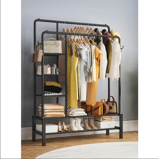 Suport Haine Dublu XXL, 160 x 160 cm, Negru Mat – Sistem Organizare Haine și Pantofi, Structură Ranforsată