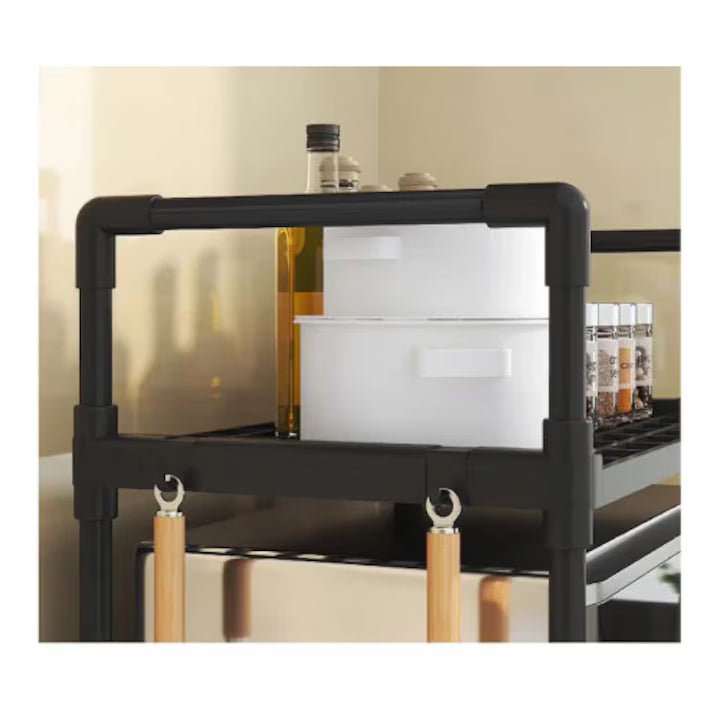 Raft Organizator Multifuncțional pentru Bucătărie, Suport Supraetajat Cuptor Microunde, Metalic, cu Cârlige Laterale
