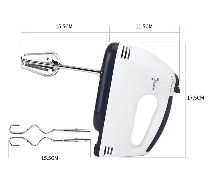 Mixer de mana Super Hand alb cu negru si 7 viteze

Accesorii incluse palete si carlige metalice pentru mixer

Utilizare mixer de mana ergonomic pentru prajituri