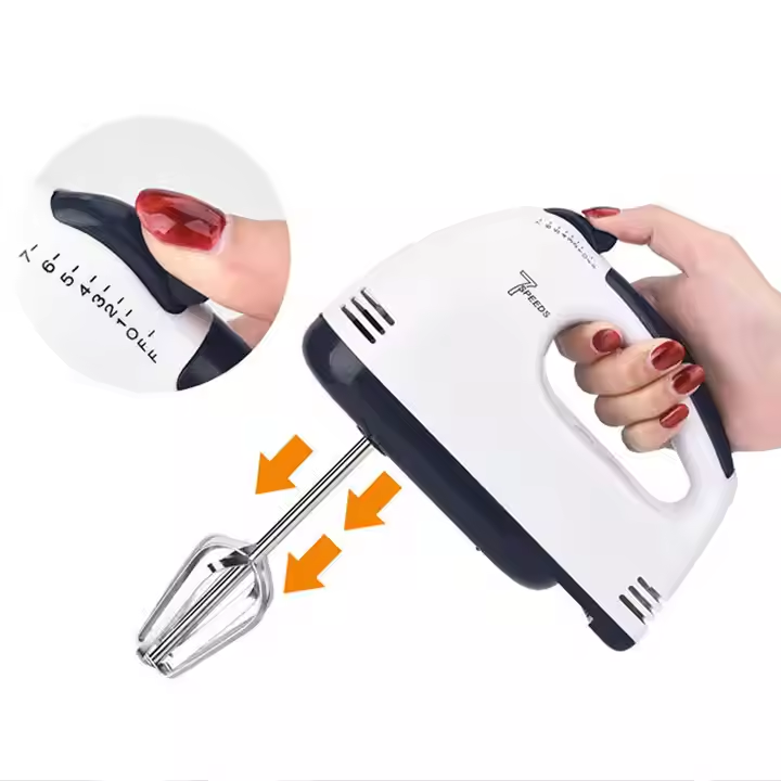 Mixer de mana Super Hand alb cu negru si 7 viteze

Accesorii incluse palete si carlige metalice pentru mixer

Utilizare mixer de mana ergonomic pentru prajituri