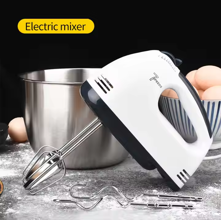 Mixer de mana Super Hand alb cu negru si 7 viteze

Accesorii incluse palete si carlige metalice pentru mixer

Utilizare mixer de mana ergonomic pentru prajituri