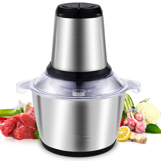 Chopper electric multifunctional din inox cu capacitate de 2 litri

Robot de bucatarie compact pentru tocat carne si legume

Detaliu motor inox si butoane de control chopper electric