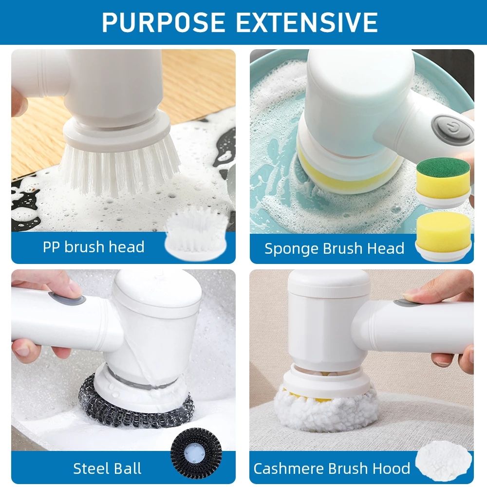 Perie Electrică de Curățare 5 în 1 Magic Brush, Reîncărcabilă USB, pentru Baie și Bucătărie
