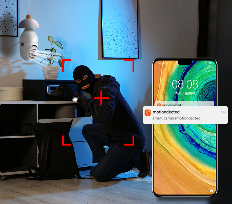 Cameră de Supraveghere WiFi Tip Bec, Full HD, Vedere Panoramică 360°, Soclu E27, Acces Telefon