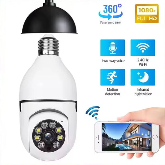 Cameră Supraveghere WiFi tip Bec 360° | Instalare Rapidă E27