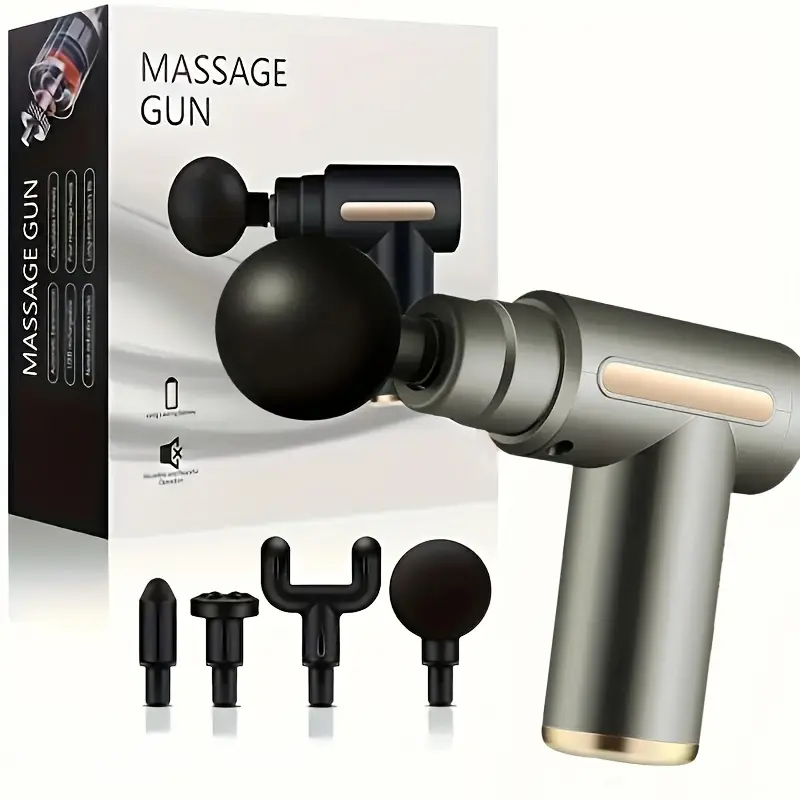Pistol de Masaj Muscular Profesional, Massage Gun, Tehnologie Silențioasă, Acumulator Li-Ion, Argintiu