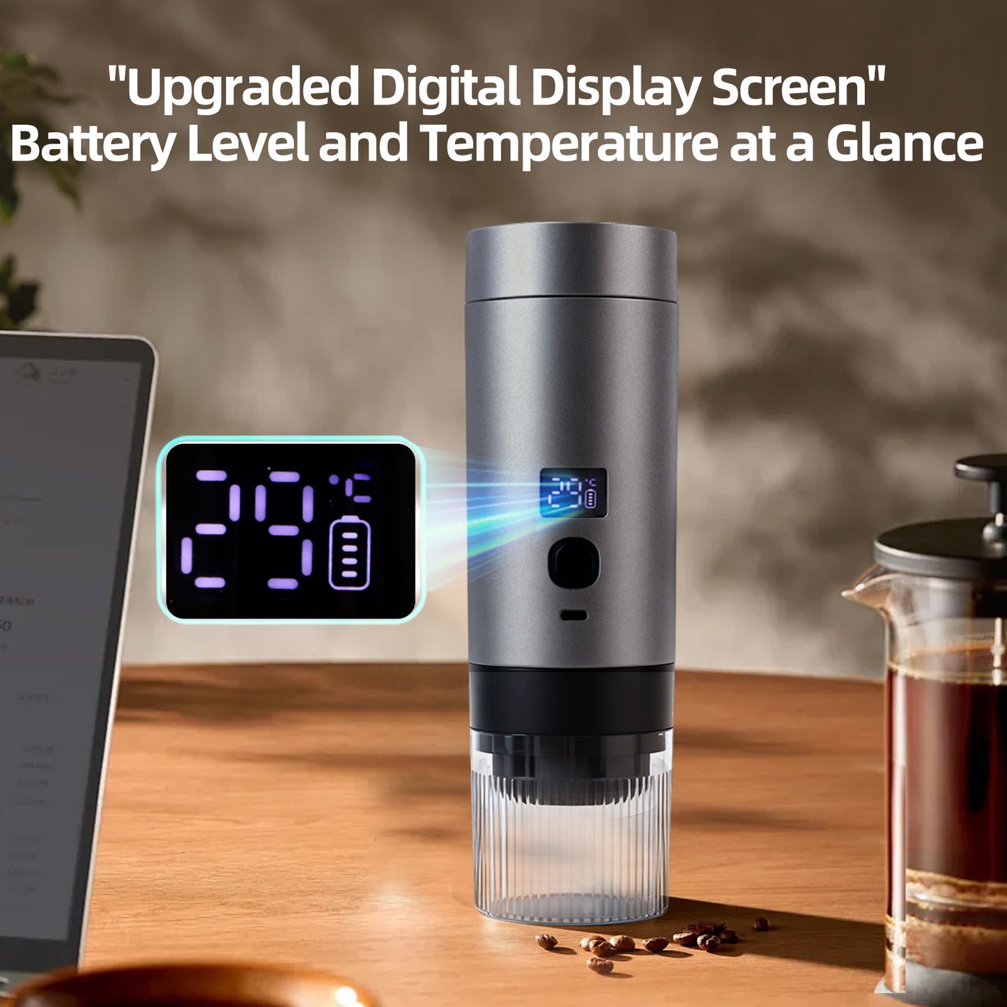 Espressor Portabil 3-în-1, Compatibil Capsule Nespresso/Dolce Gusto și Cafea Măcinată, Ecran Digital Temperatură, 15-19 Bar, Utilizare Acasă/Mașină