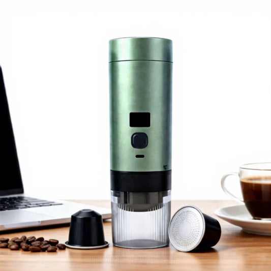 Espressor Portabil 3-în-1, Compatibil Capsule Nespresso/Dolce Gusto și Cafea Măcinată, Ecran Digital Temperatură, 15-19 Bar, Utilizare Acasă/Mașină