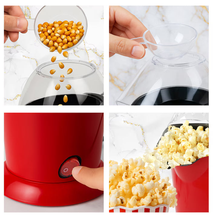 Mașină de Popcorn Profesională, 1200W, Preparare cu Aer Cald fără Ulei, Gata în 2 minute, Design Compact