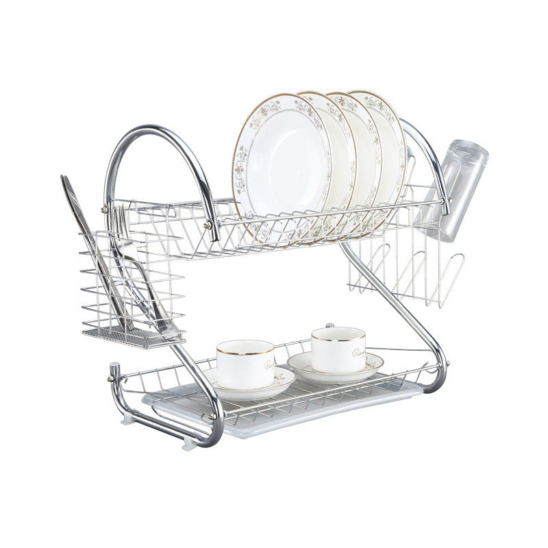 Suport Uscător de Vase Etajat, Metalic, cu Tavă de Scurgere și Suporturi pentru Tacâmuri, Design Modern