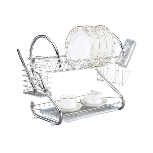 Suport Uscător de Vase Etajat, Metalic, cu Tavă de Scurgere și Suporturi pentru Tacâmuri, Design Modern