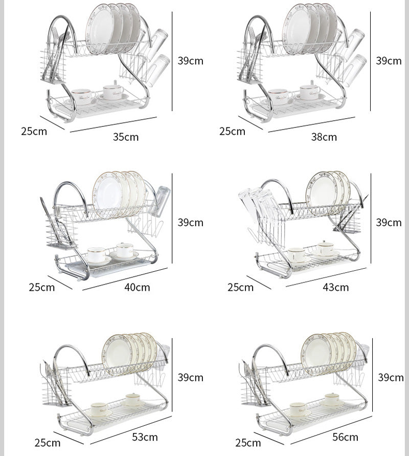 Suport Uscător de Vase Etajat, Metalic, cu Tavă de Scurgere și Suporturi pentru Tacâmuri, Design Modern