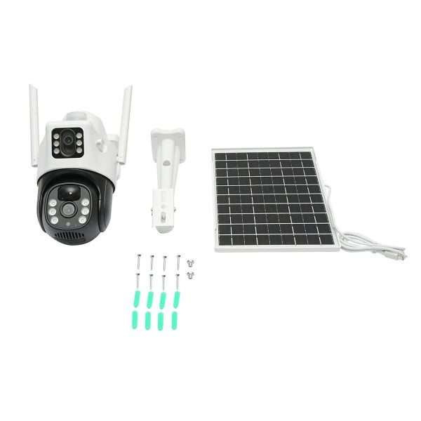 Cameră de Supraveghere Duală 4G cu Slot Cartelă SIM, 4K Ultra HD, Exterior, Rotativă PTZ, Vedere Nocturnă Color și Comunicare Bidirecțională